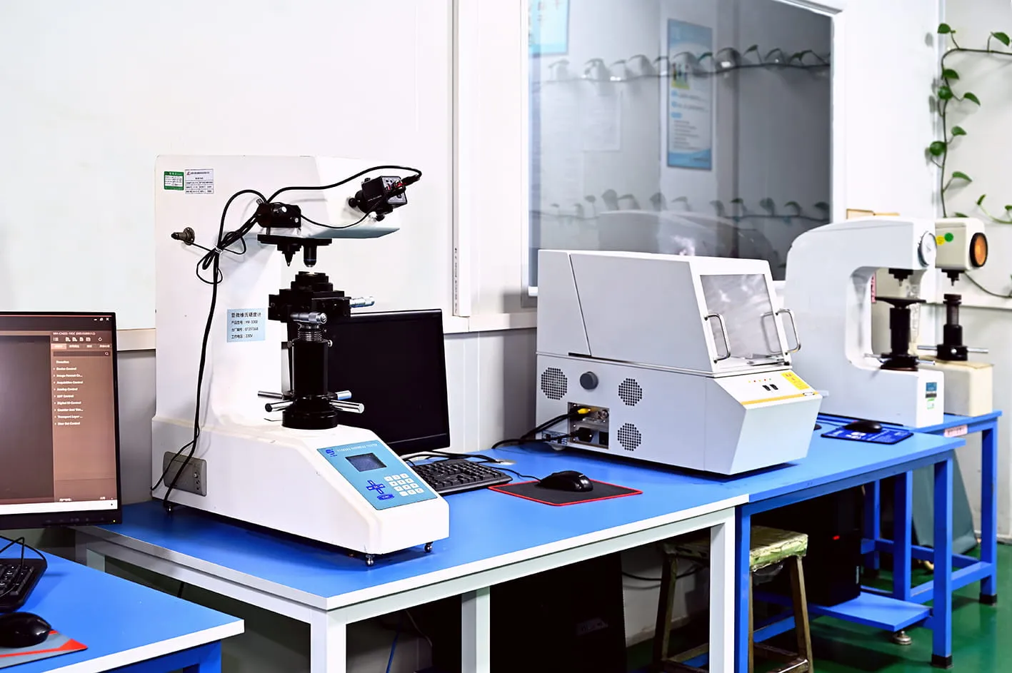 Vickers hardness tester and coating thickness gauge on the QC bench