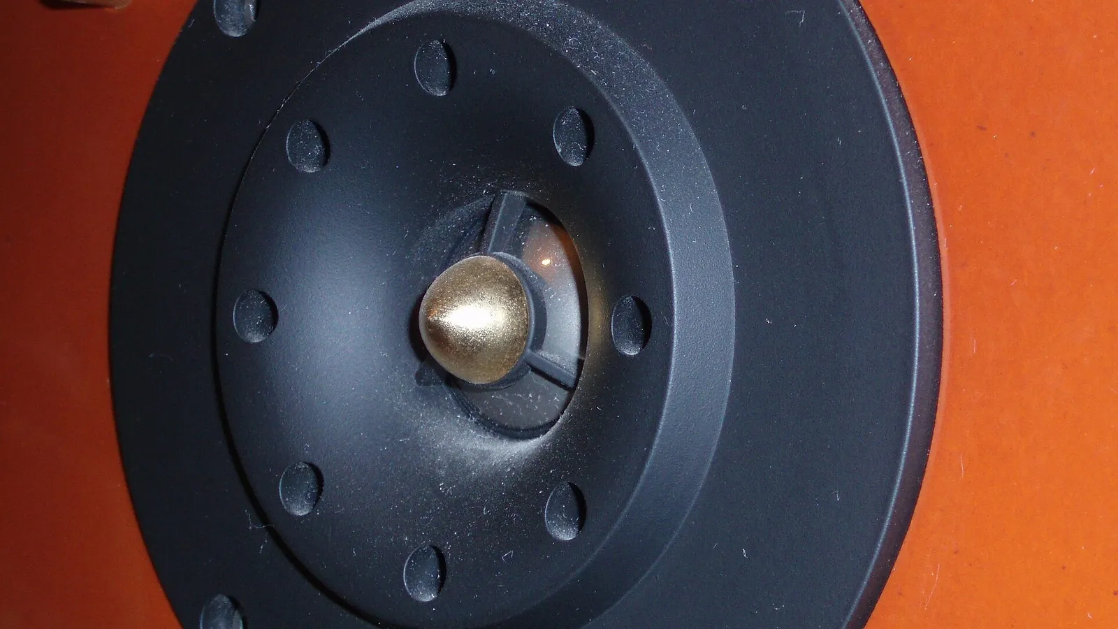 Tweeter assembly close-up on a loudspeaker cabinet
